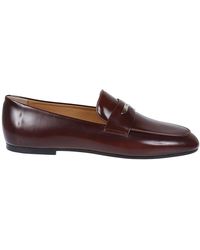Tod's - Brauner lederslipper mit silbernem metalleinsatz - Lyst