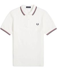 Fred Perry - Tops ,Wit ,Katoen Gestreept Kraag Polo Shirt - Lyst