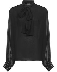 P.A.R.O.S.H. - Geborduurde Georgette Zwarte Blouse - Lyst