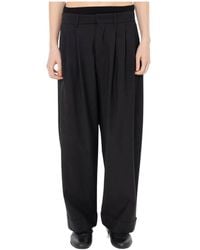 MEIMEIJ - Broeken ,Zwart ,Wol Fijne Wollen Geplooide Losse Broek - Lyst