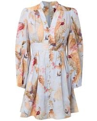 Zimmermann - Kleedjes ,Veelkleurig ,Linnen Ascension Plunge Mini Jurk - Lyst