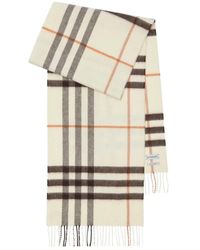 Burberry - Accessoires ,Wit ,Kasjmier Witte Cashmere Sjaal Met Franje - Lyst