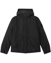 Stone Island - Jassen ,Zwart ,Polyester Micro Twill Korte Parka - Lyst