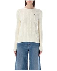 Ralph Lauren - Maglione in cotone a trecce color crema - Lyst