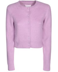 Maison Margiela - Truien & Vesten ,Roze ,Wol Roze Angora Wol Crop Cardigan - Lyst