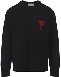 Ami Paris - Truien & Vesten ,Zwart ,Wol Adc Crewneck Sweater - Lyst