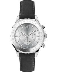 Versace - Signature chrono orologio in pelle argento acciaio - Lyst