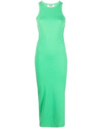MSGM - Kleedjes ,Groen ,Katoen Geribbelde Stretch Katoenen Midi Sheath Jurk - Lyst