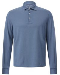 Fedeli - Tops ,Blauw ,Katoen Katoenen Polo Met Lange Mouwen - Lyst