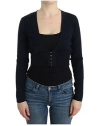 Roberto Cavalli - Truien & Vesten ,Zwart ,Wol Elegante Zwarte Cropped Wollen Cardigan - Lyst