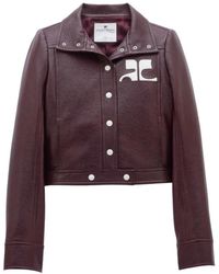 Courreges - Jassen ,Paars ,Katoen Bordeaux Faux Leather Logo Patch Jas - Lyst
