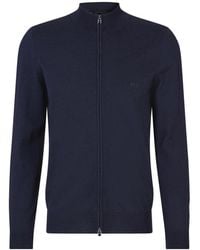 HUGO - Blauer Woll-Cardigan Mit Reißverschluss Und Logo - Lyst