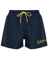 EA7 - Badmode ,Blauw ,Polyester Logo Zwemshorts - Lyst