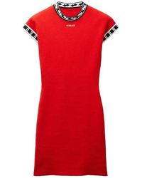Versace - Kleedjes ,Rood ,Katoen Korte Jurk Met Korte Mouwen - Lyst