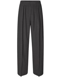 Samsøe & Samsøe - Broeken ,Zwart ,Katoen Zwarte Hoge Taille Wijde Broek - Lyst