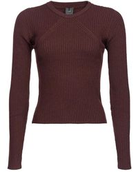 Pinko - Truien & Vesten ,Bruin ,Wol Geribbelde Bruine Trui - Lyst