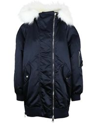 Dondup - Jassen ,Blauw ,Gevoerde Parka Jas Met Nep Bont Capuchon - Lyst