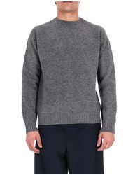 Herno - Truien & Vesten ,Grijs ,Wol Ronde Hals Knitwear - Lyst