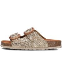 Verbenas - Schoenen ,Geel ,Leer Gouden Leren Slippers Met Houtlook Gespen - Lyst