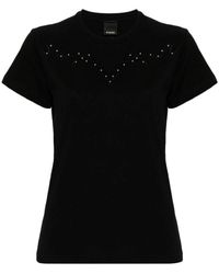 Pinko - Camiseta de jersey de algodón negro bordada - Lyst