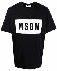 MSGM - T-shirt con logo in cotone nero/bianco - Lyst