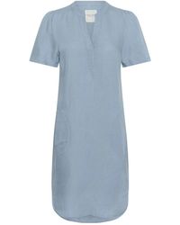 Part Two - Kleedjes ,Blauw ,Denim Faded Denim Jurk Met V-Hals - Lyst