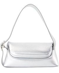 OSOI - Silberne leder-schultertasche mit klappe - Lyst