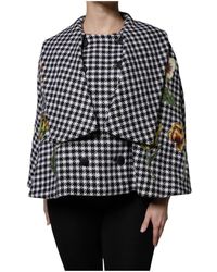 Dolce & Gabbana - Jassen ,Zwart ,Wol Monochrome Floral Cape Jacket - Lyst