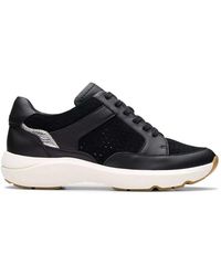 Clarks - Schoenen ,Zwart ,Leer Zwarte Leren Mesh Sneakers - Lyst