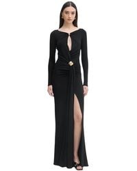 Elisabetta Franchi - Kleedjes ,Bruin Carpet Lange Mouw Jurk - Lyst