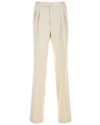 Tom Ford - Broeken ,Wit ,Satijn Zijden Gabardine Broek Met Dubbele Plooien - Lyst