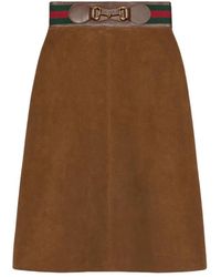 Gucci - Rokken ,Bruin ,Suède Suède Rok Met Web En Horsebit - Lyst