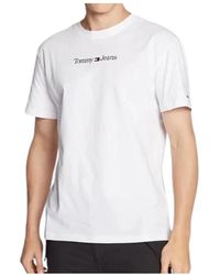 Tommy Hilfiger - Tops ,Wit ,Katoen Klassieke Lineaire Katoenen Wit T-Shirt - Lyst