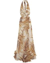 Just Cavalli - Lange Jurk Met Tropische Print - Lyst