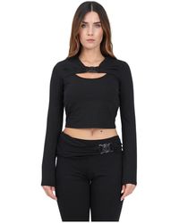Versace - Schwarze t-shirts und polos mit v-emblem logo - Lyst