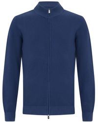 Fedeli - Truien & Vesten ,Blauw ,Katoen High-Neck Cardigan - Lyst