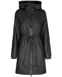 Rains - Jassen ,Zwart ,Leer Lange Gewatteerde Curve Jas - Lyst