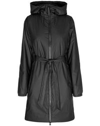 Rains - Jassen ,Zwart ,Leer Lange Gewatteerde Curve Jas - Lyst