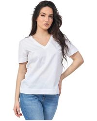 ALESSIA SANTI - Weißes Baumwoll V-Ausschnitt T-Shirt - Lyst