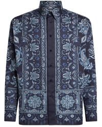 Etro - Overhemden ,Blauw ,Katoen Blauw Bloemenprint Katoenen Overhemd - Lyst