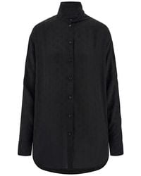 Ferragamo - Overhemden ,Zwart ,Zwarte Zijden Blouse Met Ceintuurdetail - Lyst