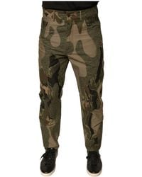 Dolce & Gabbana - Broeken ,Veelkleurig ,Katoen Camouflage Skinny Broek Met Knoopsluiting - Lyst