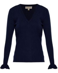 Michael Kors - Truien & Vesten ,Blauw ,Wol Geribbelde Trui Met V-Hals Van Wolmix - Lyst