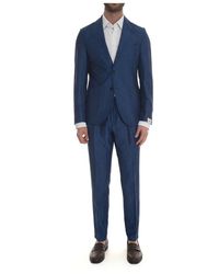 Paoloni - Kostuums ,Blauw ,Wol Wollen Linnen Jas Met Zakken - Lyst