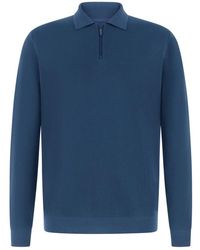 BOGGI - Truien & Vesten ,Blauw ,Katoen B Tech Gebreide Polo Shirt Met Halve Rits - Lyst