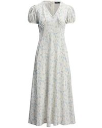 Polo Ralph Lauren - Blumiges A-Linien-Kleid Hellblau/Weiß - Lyst