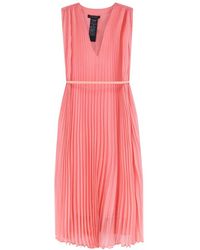 Max Mara - Kleedjes ,Roze ,Polyester V-Neck Geplooide Uitlopende Midi Jurk - Lyst