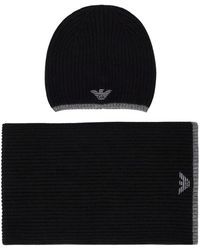 Emporio Armani - Set beanie+sciarpa nero grigio di lusso con logo - Lyst