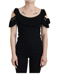 Dolce & Gabbana - Overhemden ,Zwart ,Katoen Zwarte Katoenen Cap Sleeve Tank Top Blouse - Lyst