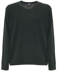 Sergio Tacchini - V-ausschnitt wollpullover mit sichtbarem logo und gerippten säumen - Lyst